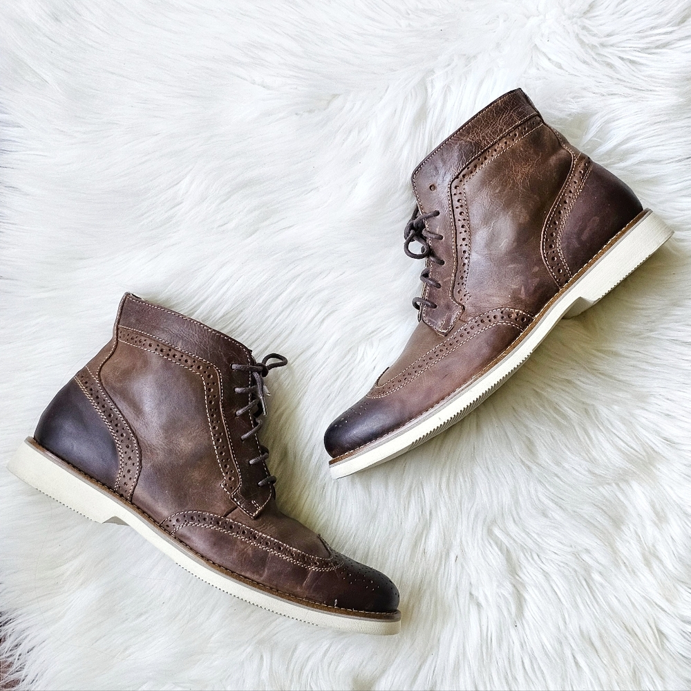 G.H. Bass & Co. Bobby Leather Boots - Men’s Size 10.5M – Brown Wingtip Style